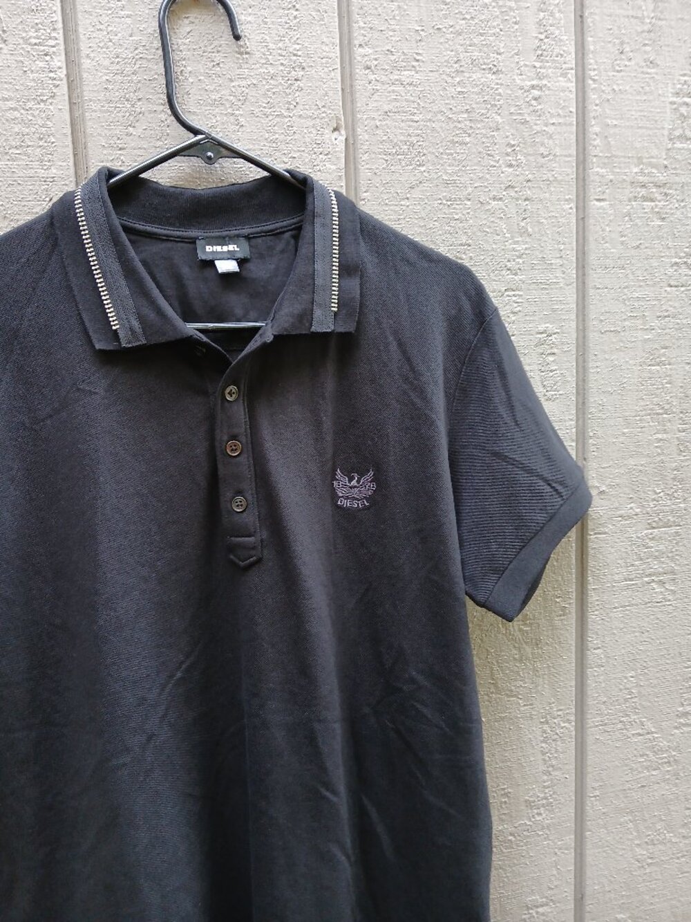 Diesel T-Klark Polo Men’s XL Zipper Collar Black Short Sleeve Shirt NWOT Gothic